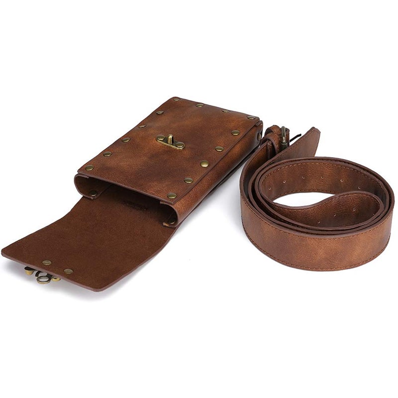 SUMGOGO Belt Pouch Waist Bag Fanny Pack Medieval Vintage Leather Pouch Cellphone Holder Holster Carry Belt Purse Pocket Casual Hiking Festival Renaissance Faire Costume Props Travel Wallet (Brown) - Image 2